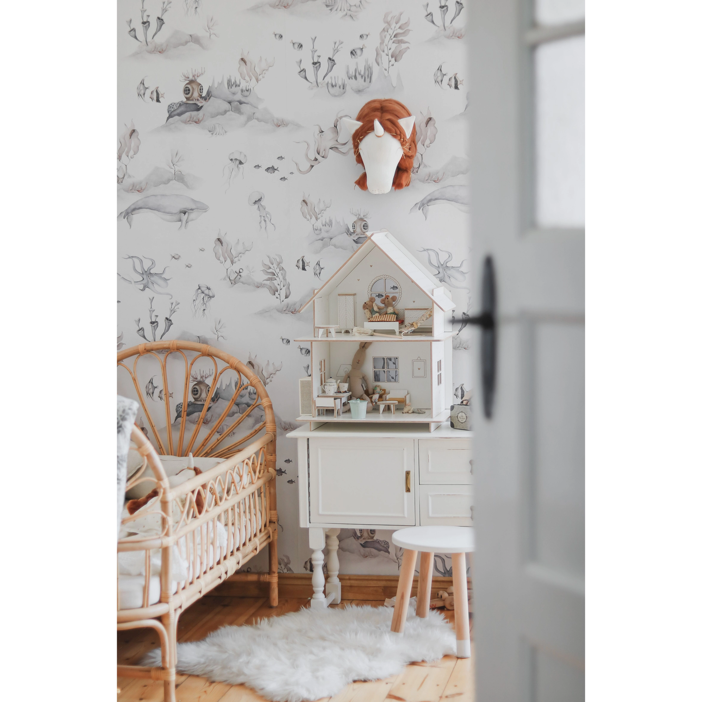 Wooden Dollhouse with Furniture