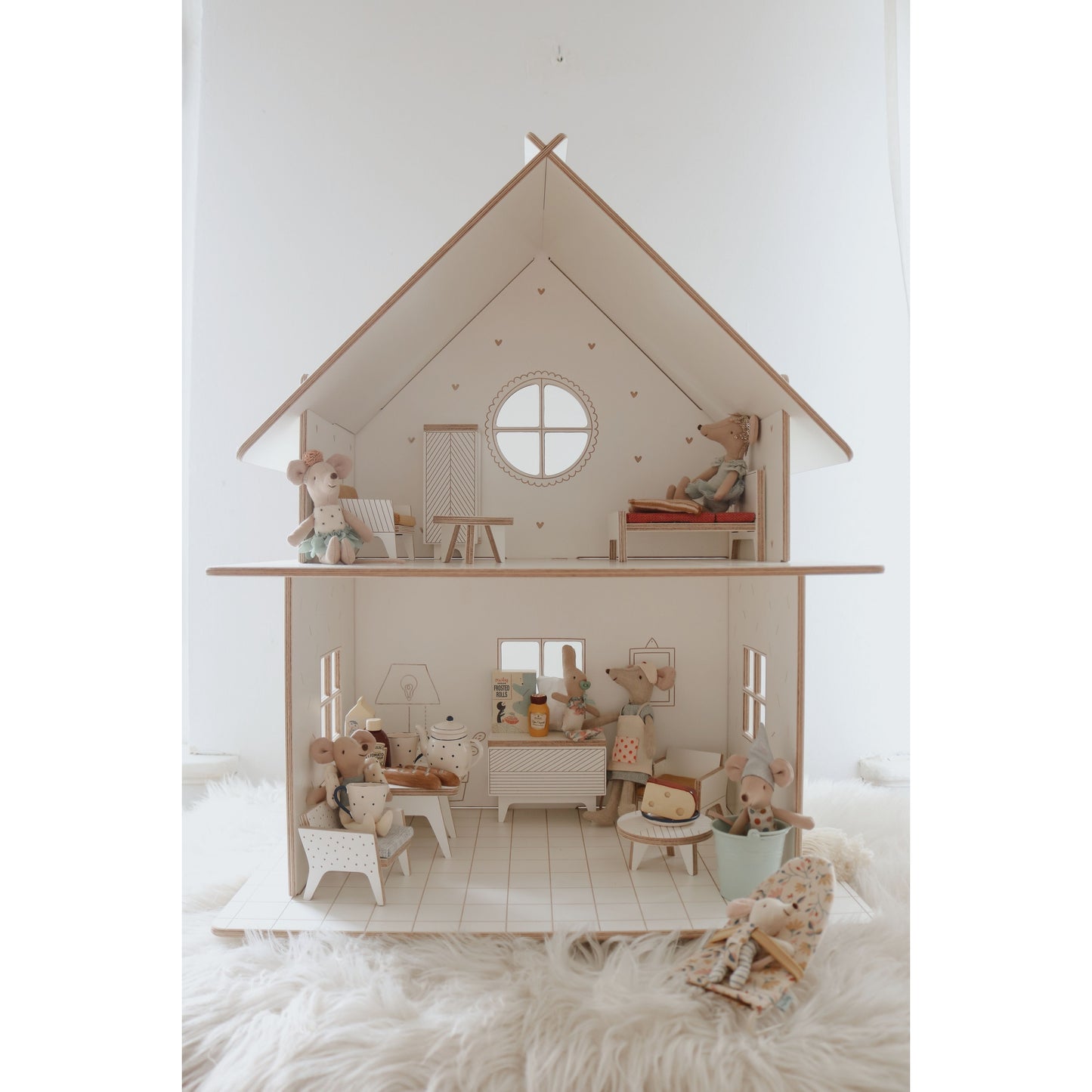 Wooden Dollhouse with Furniture