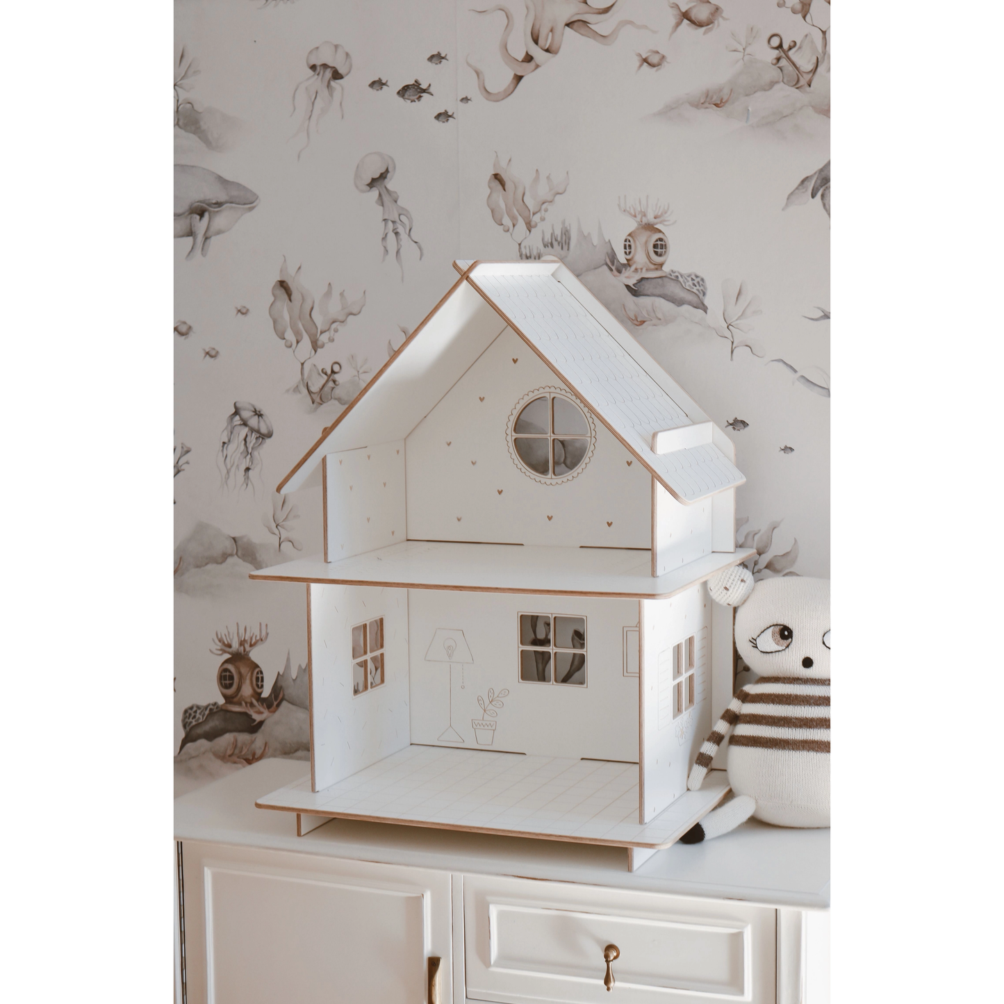 Wooden Dollhouse with Furniture